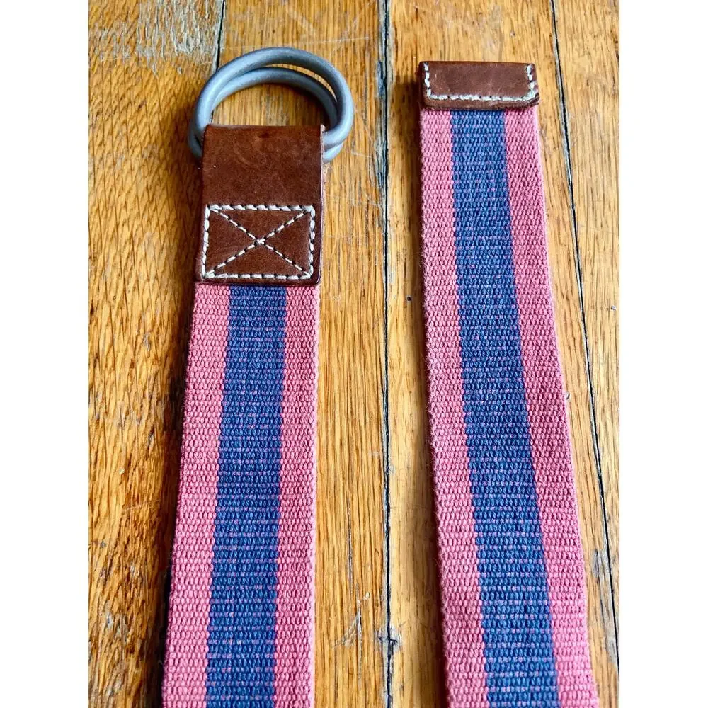 CREMIEUX Pink/Blue Woven Cotton Belt w/Leather Trim Mens sz 38